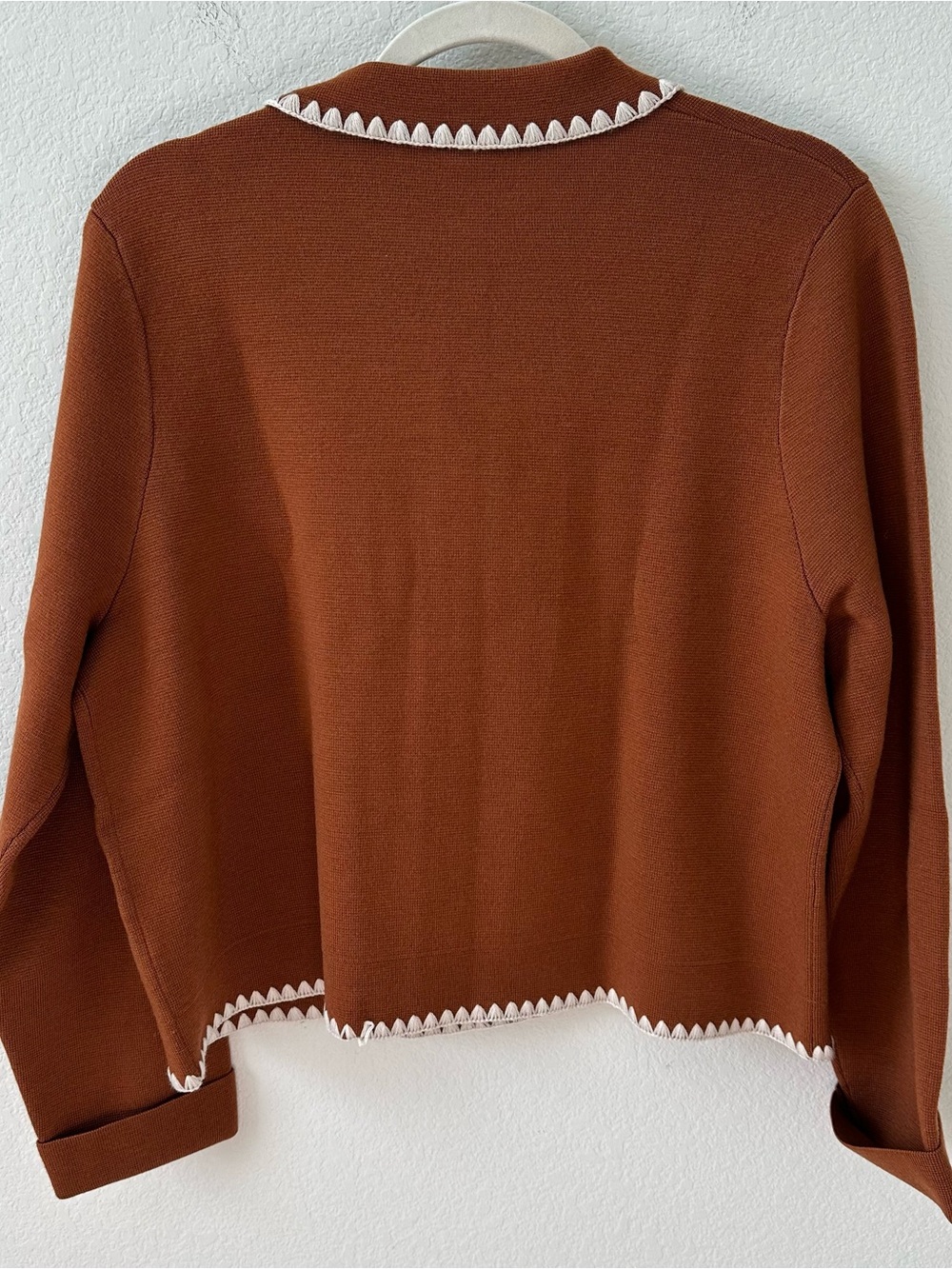 Sezane Betty Cardigan Embroidered Mahogany Brown Cream SZ XL - Picture 6 of 6
